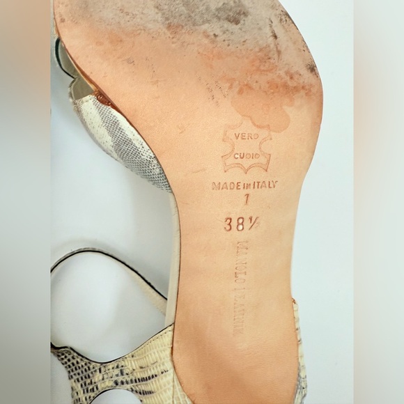 Manolo Blahnik Retro Tan White Brown Snakeskin leather open toe sandals EU 38.5 - Picture 6 of 8